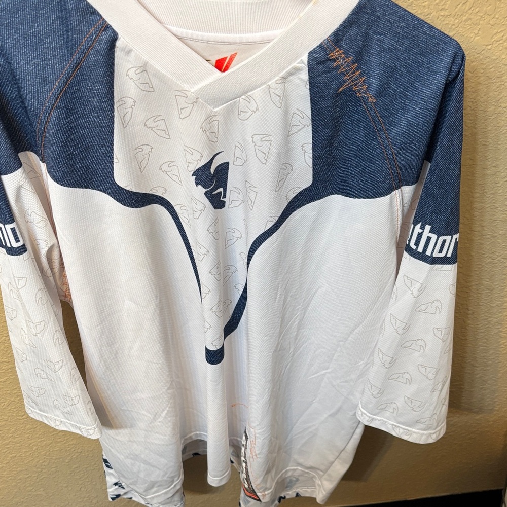 Thor White and Blue Men's motocross jersey